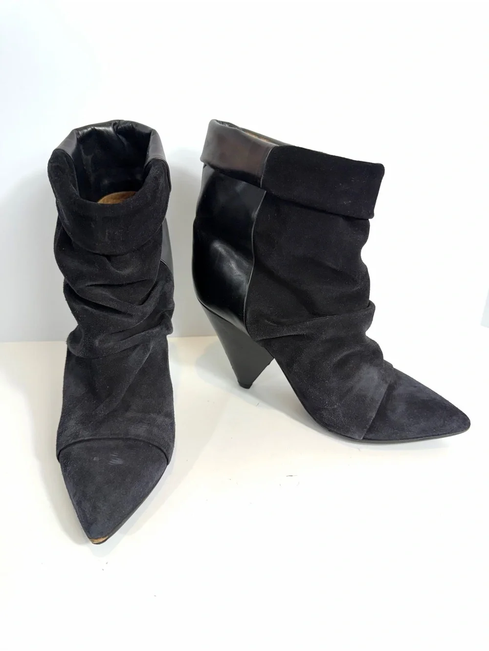 Isabel Marant Black Suede Leather Cone Heel Slouch Ankle Boots EU 36 / US 6